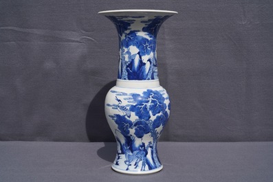 A Chinese blue and white 'deer and crane' yenyen vase, Kangxi